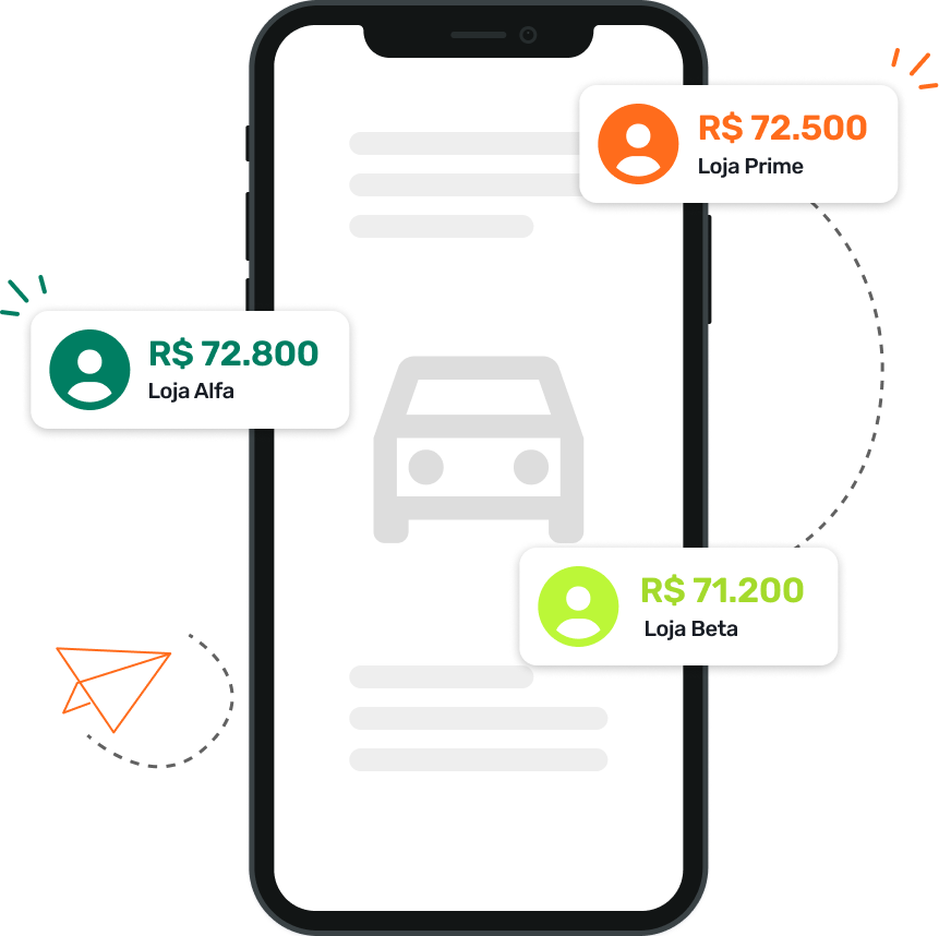 Lojistas disputando o seu carro com propostas pelo celular